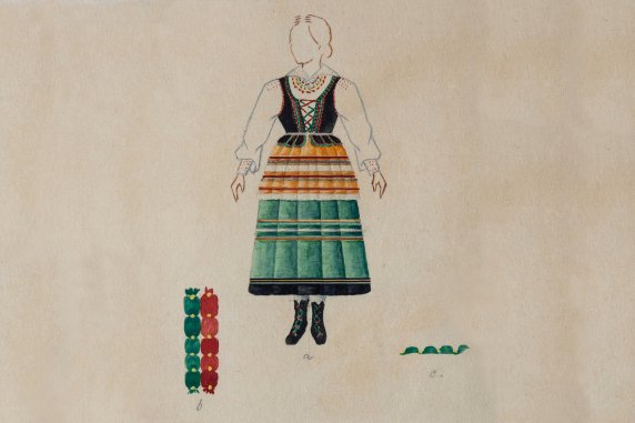 Wzornik - ilustracja przedstawiająca krzczonowski strój kobiecy