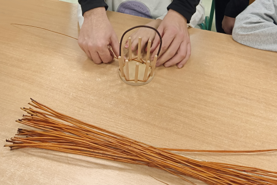 Weaving a wicker basket